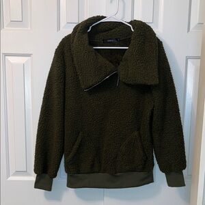 Zesica Turtleneck Fuzzy Fleece Pullover Sweatshirt‎ Oblique Zip Collar Size S